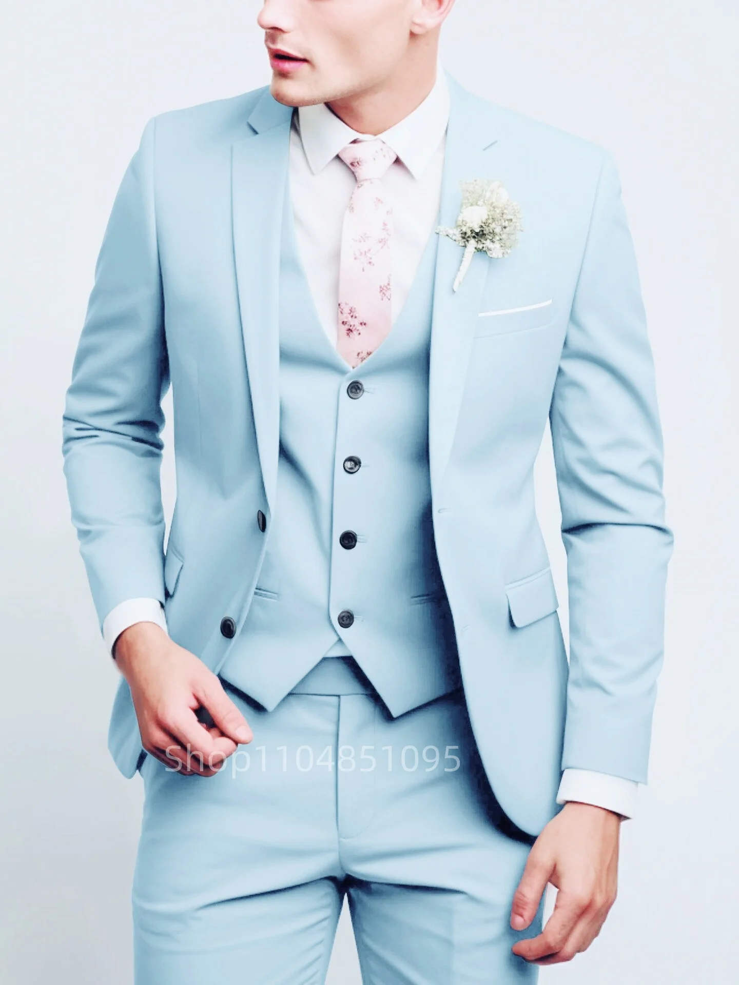 NONE Men's Suit Slim Fit Matcha Green 3-Piece 3