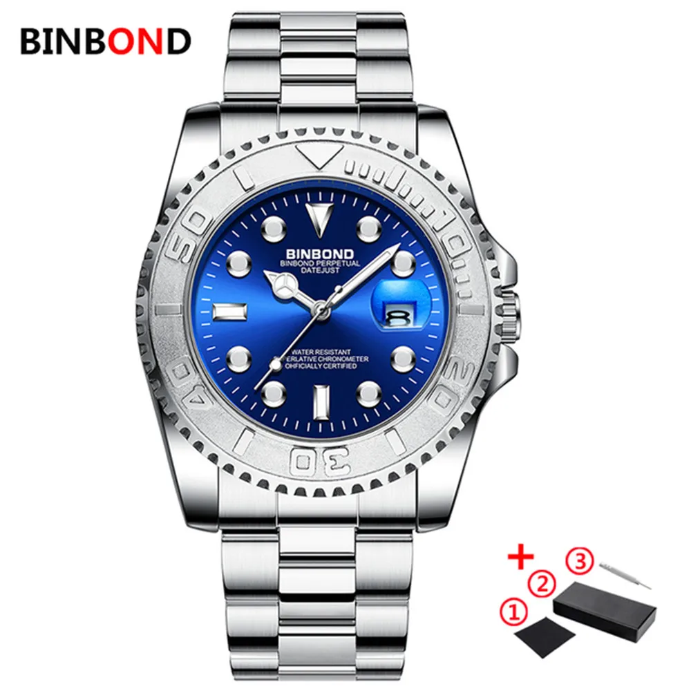 BINBOND 930 موضة فاخرة ساعة كوارتز رجالية التقويم ضوء الليل مقاوم للماء سترونجمان الأخضر المياه شبح ساعة كوارتز رجالية