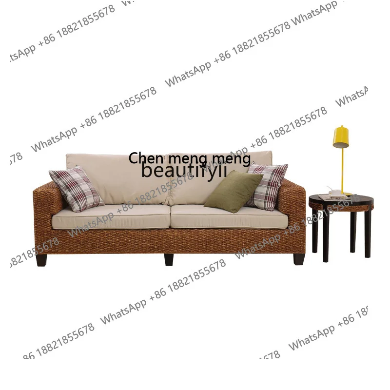 

X Small Apartment Living Room Three-Seat Rattan Sofa Coffee Table Combination Mat Fabric Sofa
