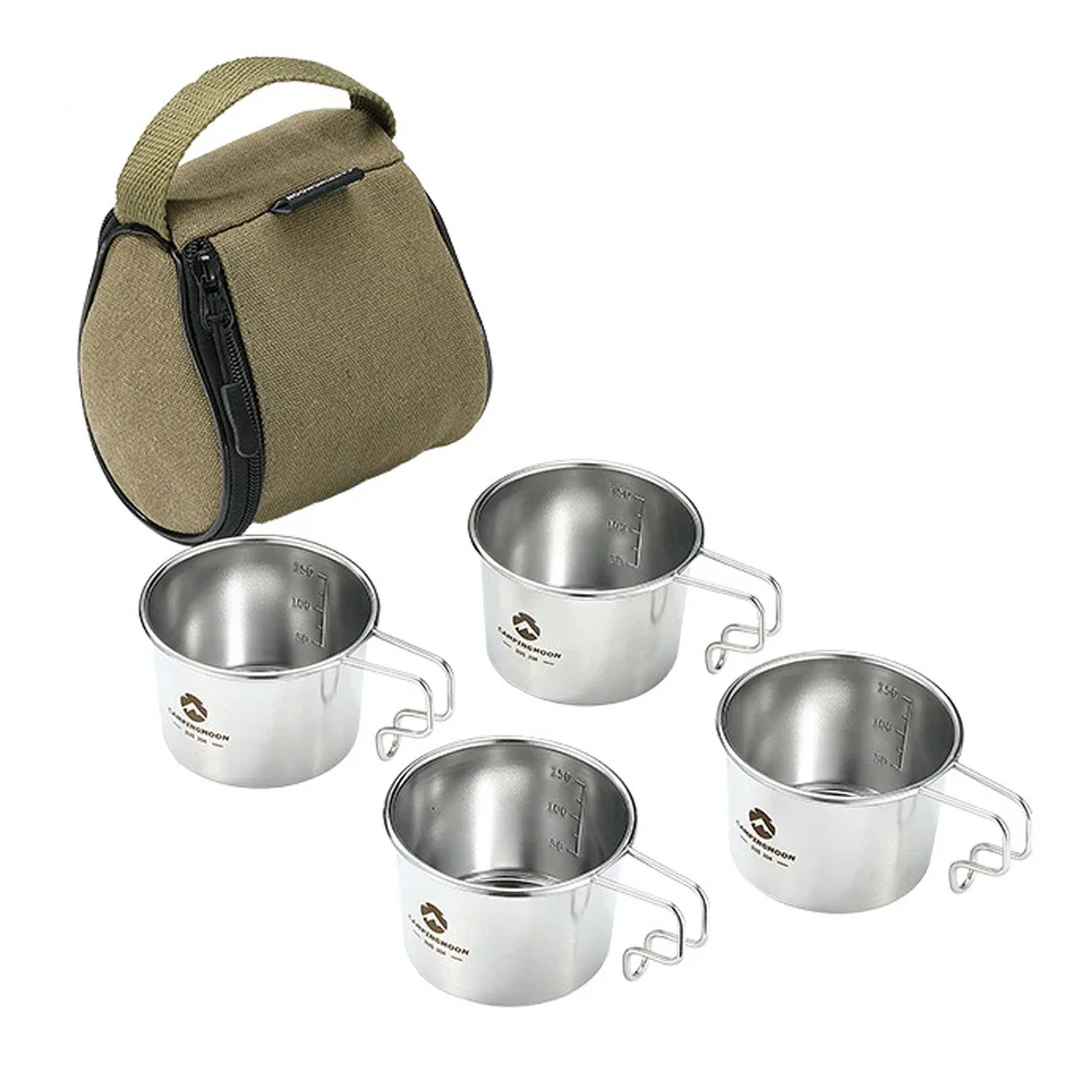 

4pcs Outdoor Camping Cookware Sierra Cups with Storage Bag Stainless Steel Picnic Coffee Cup Tableware Kit Hiking Cookware