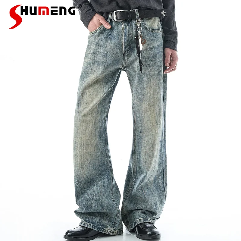 

Fashion High Street Micro-Flared Jeans Men's 2026 Spring Straight Denim Pants Simple Pocket Decorative Handsome Denim Trousers