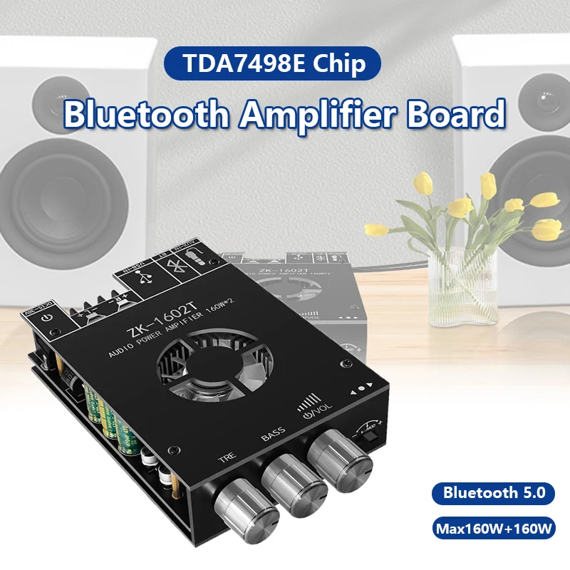 ZK-1602T بلوتوث 5.0 جهاز تضخيم الصوت مجلس TDA7498E 2.0 قناة عالية الطاقة USB AUX المدخلات الصوت مكبر صوت استيريو مجلس #1