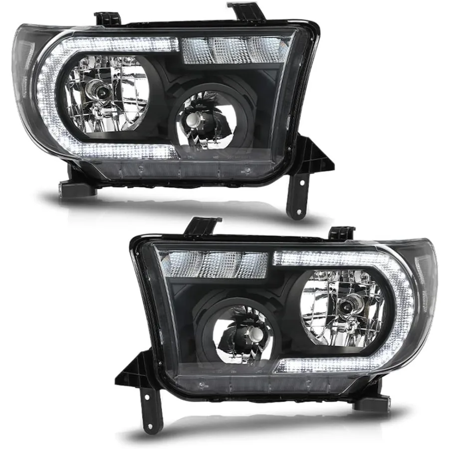 

LED Headlights Assembly for 20072013 Tundra and 20082017 Sequoia Compatible with Driver and Passenger Side Clear Lens with Bl