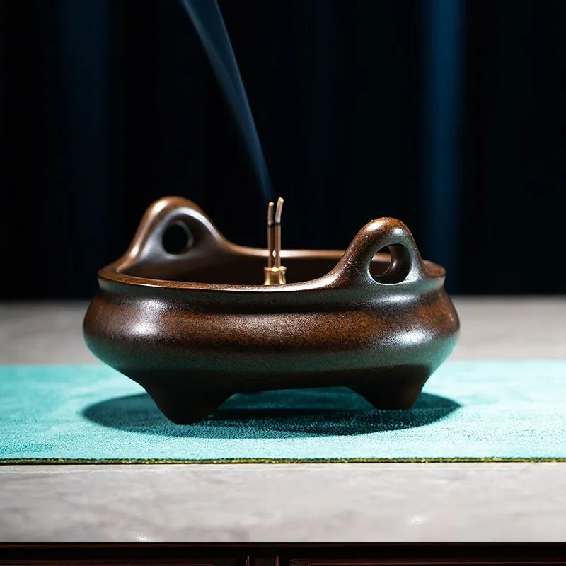 Zhu Bingren Copper Up‑Rising‑Ear Tripod Censer Antique Xuande Style Incense Burner For Home Study Tea Room Fragrance Decor Gift