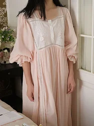 Vrouwen Puur Katoen Ruches Vintage Prinses Nightgowns Robe Nightie Lange Jurk Victoriaanse Romantische Nachtkleding Fee Night Jurk