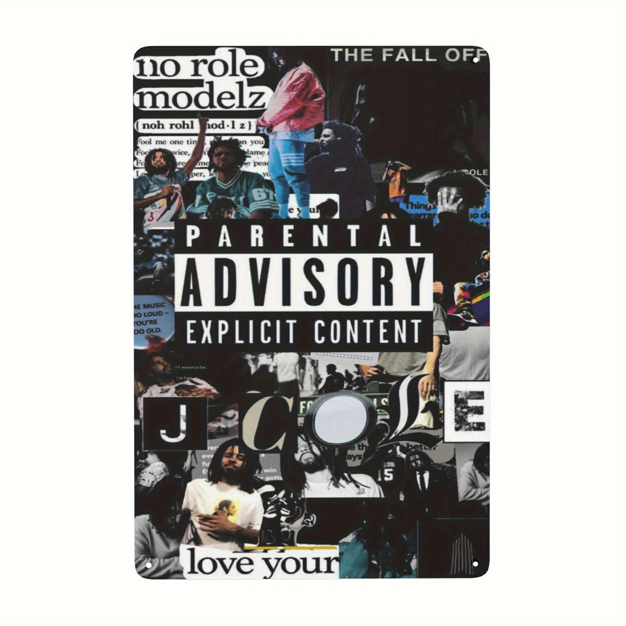 [JIT]s of Wall Art in Iron Sheet of Rapper J Cole- Vintage Industrial Metal Decoration , Handmade Tin Sign with Warning for Pare