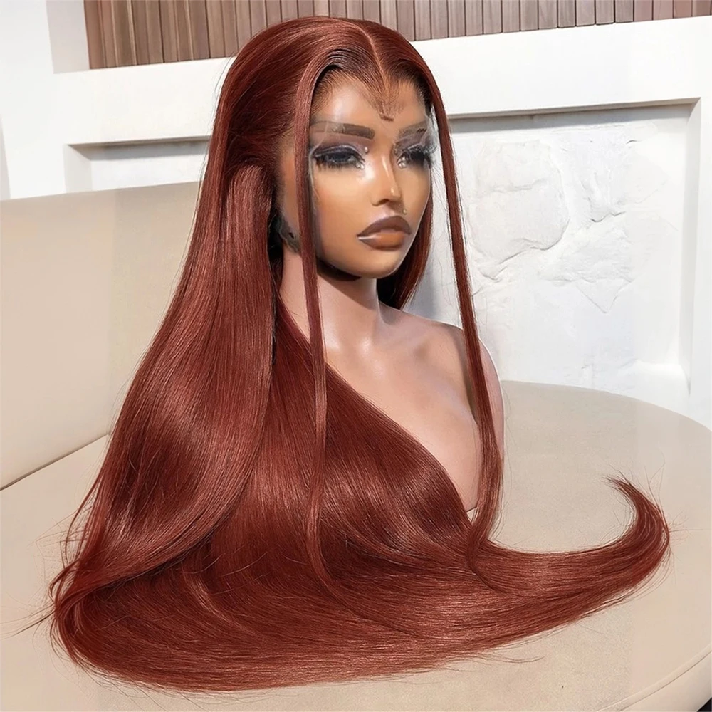 

13X6 Красновато-коричневые прямые парики фронта шнурка Синтетические предварительно сорванные 13x4 каштановые цветные парики фронта шнурка Бесклеевые парики для женщин