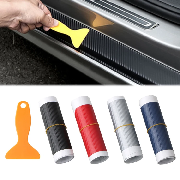 

3D Carbon Fiber Rubber Car Stickers Styling Door Scuff Proof Decal Strip Colorful Car Stickers Car Decoration Accessories 90CM