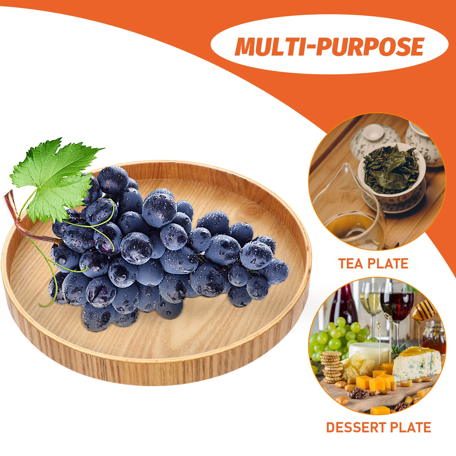 

Round Wooden Tea Plate Light Brown Fruit Food Board Compact Desktop Dining Room Storage Serving Bread Display Nuts Chocolate