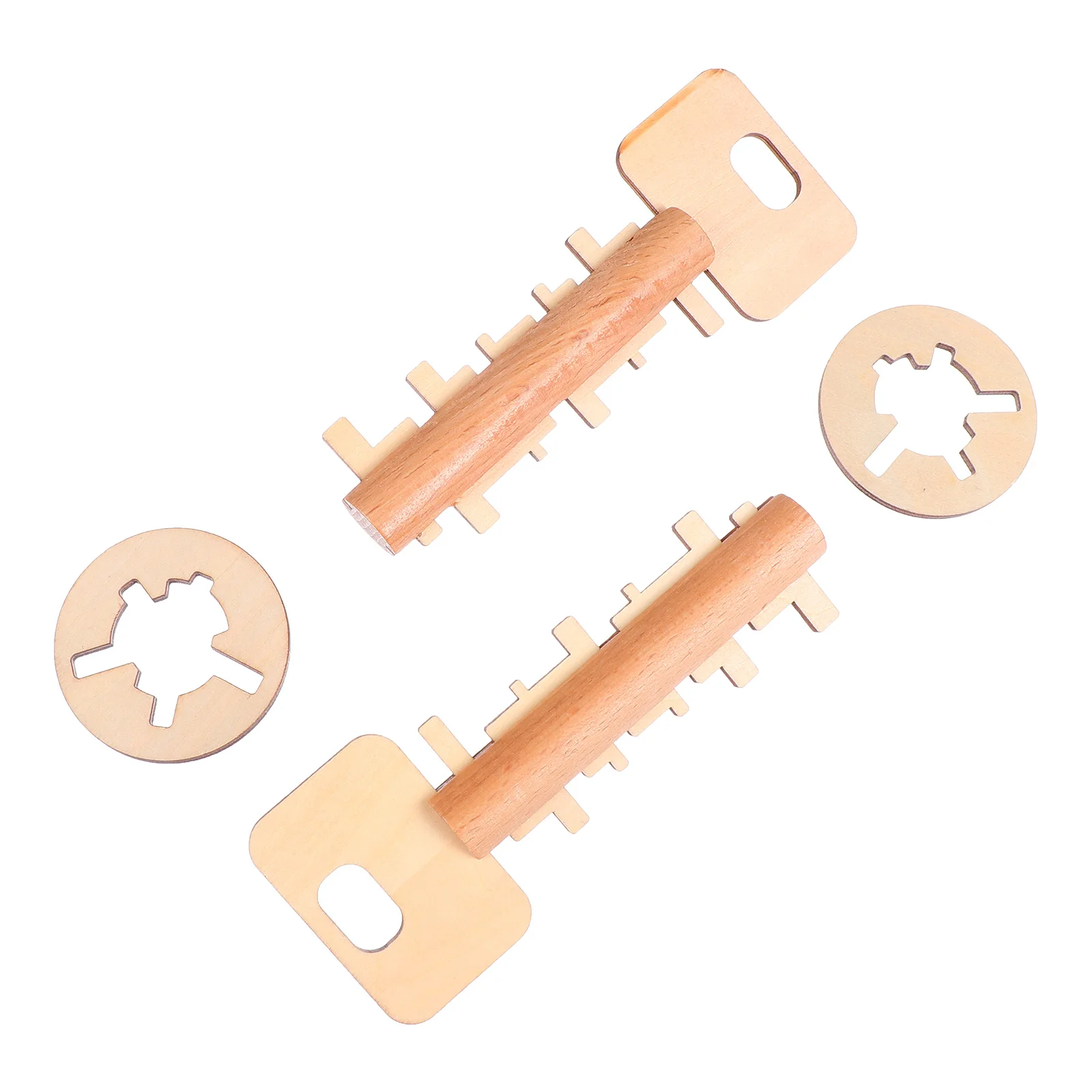 

2 Pcs Hand Puzzle Children's Educational Kongming Lock Disentanglement Key Aldult Pure Wood Kids