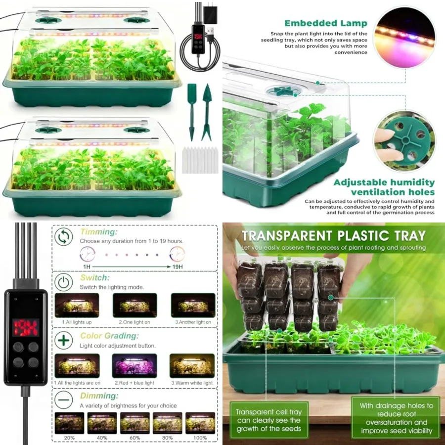 

Seed Starter Tray with Grow Light, 96-Cell Seed Starter Kit, Seedling Starter Trays with Humidity Domes, Automatic Timer, Adjus