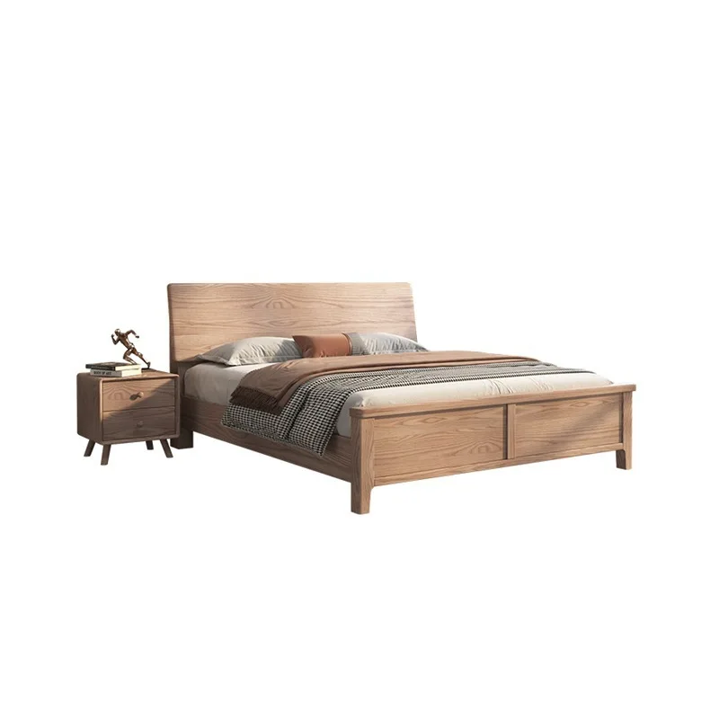 

ash wood, all solid wood bed, master bedroom, Nordic double bed, modern simplicity, reclining