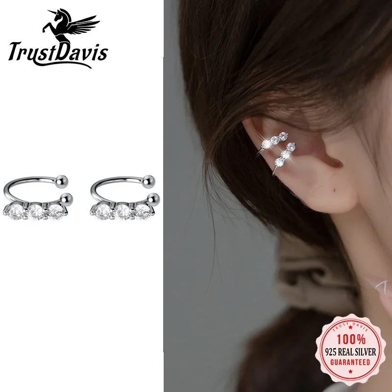 

Trustdavis Real 925 Sterling Silver Shining CZ Ear Cuff Clip Earrings For Women Girl Party Fashion Fine S925 Jewelry DA2755