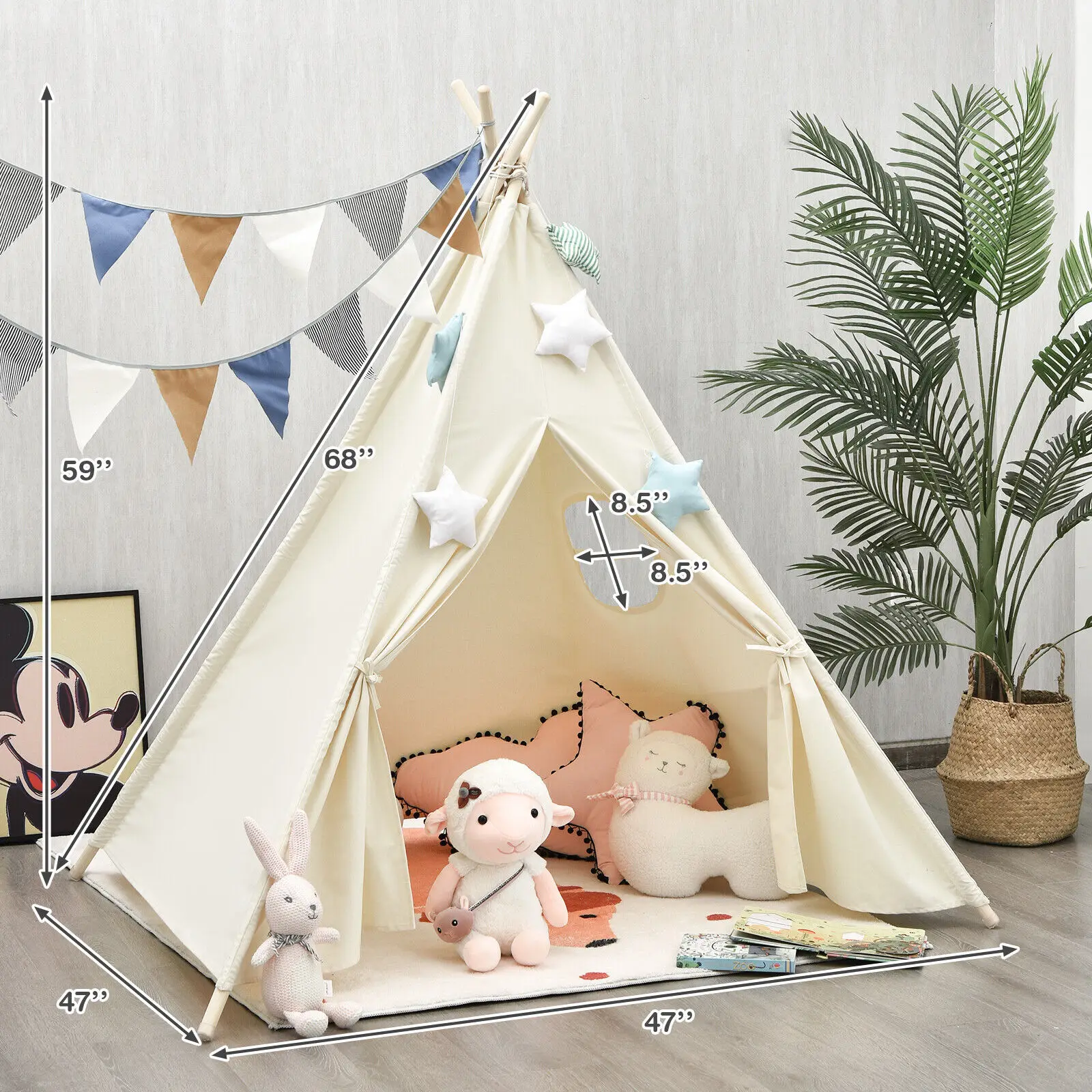 Honeyjoy Kids Canvas Teepee Play Tent Foldable Playhouse Toys for Indoor Outdoor  OP70785