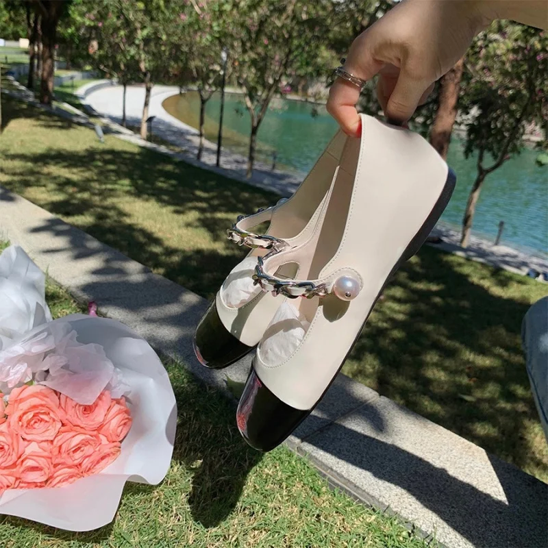 

Round-toe French-style flat Mary Jane shoes with pearls, women's shoes, new spring and autumn high-end style