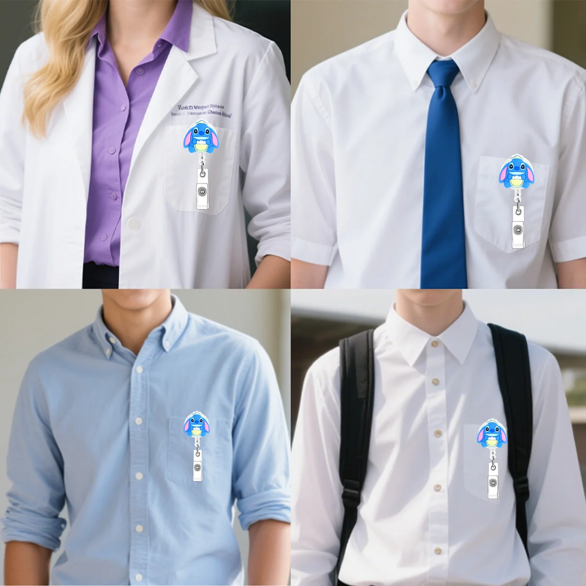 Cute Disney Stitching Badge Scroll Nurse Student ID Card Clip Badge Bracket Accessories ID Card Bracket Keychain Tether