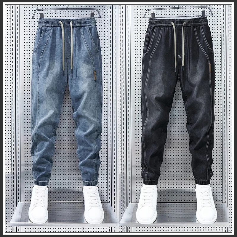 

Men's Jeans Fashion Drawstring Stretched Cotton Baggy Denim Jogger Pants Men Trousers 2024 New Autumn Men Harem Drawstring Jean