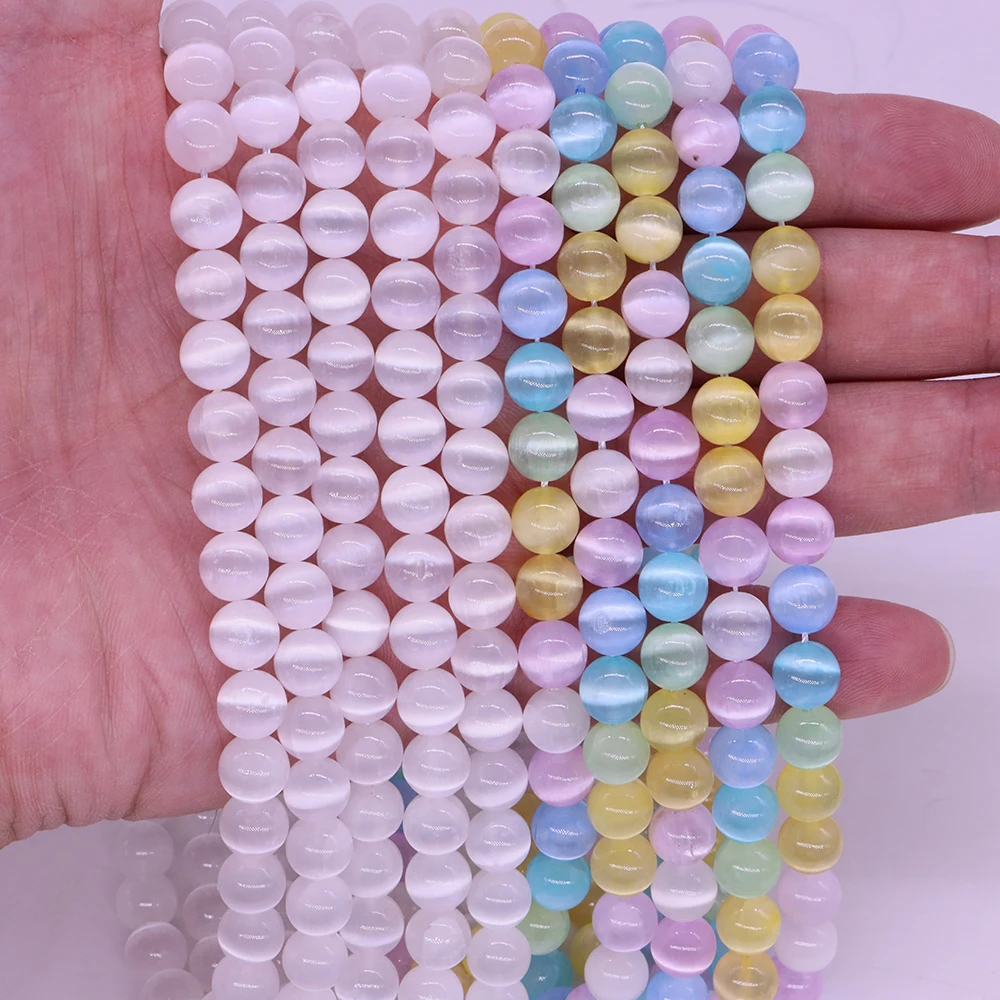

8mm Natural Selenite Stone Round Loose Beads Diy Jewelry Color Healing Crystal White Gypsum Making Bracelet Necklace Accessories