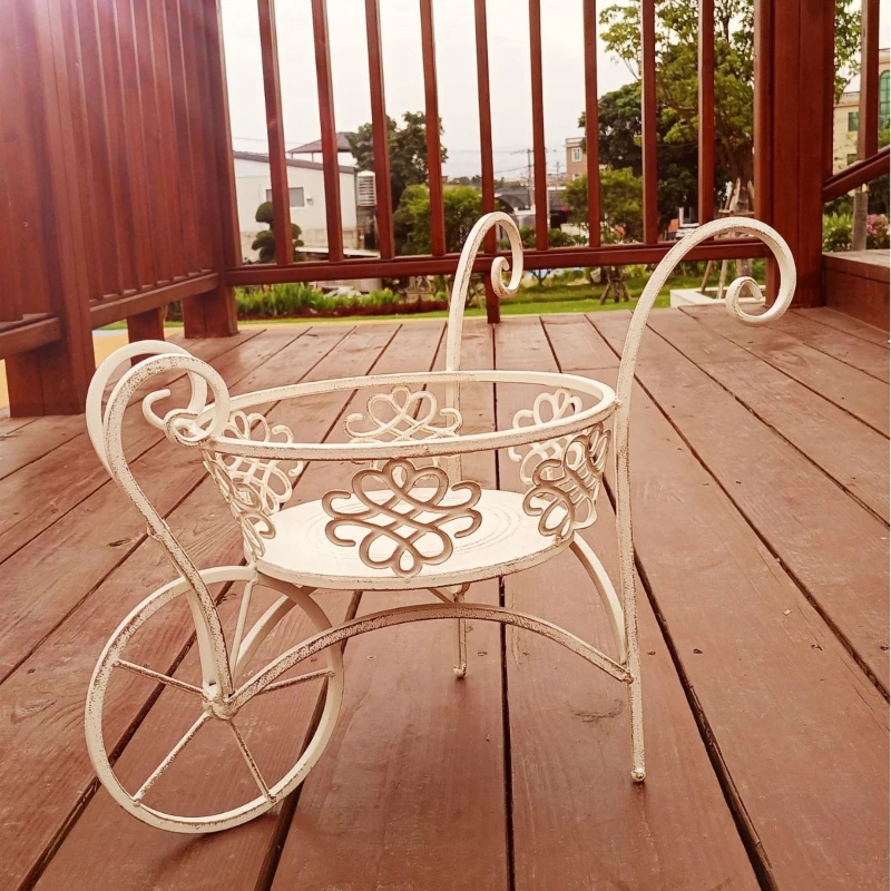Wrought iron cart flower stand courtyard balcony decorative bonsai stand garden groceries