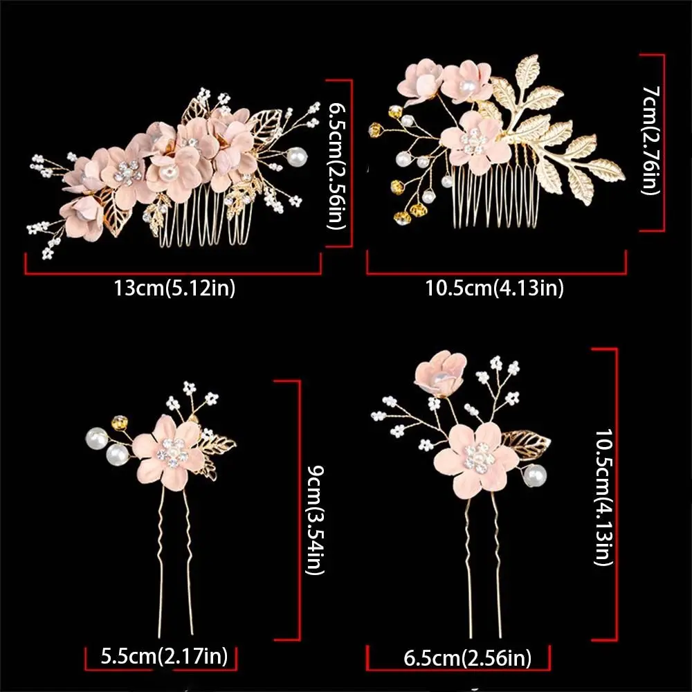 4pcs Tiaras Artificial Flower Bridal Hair Combs Pearl Comb Handmade Wedding Hair Decorative Sweet Headdress Bridal Wedding image 6