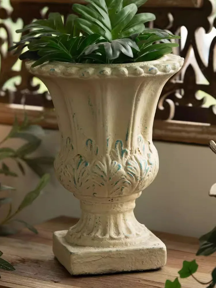 Outdoor Decorative Retro Vintage Resin Plants Growing Urn Flower Pot,with Hole,Steady Square Bottom