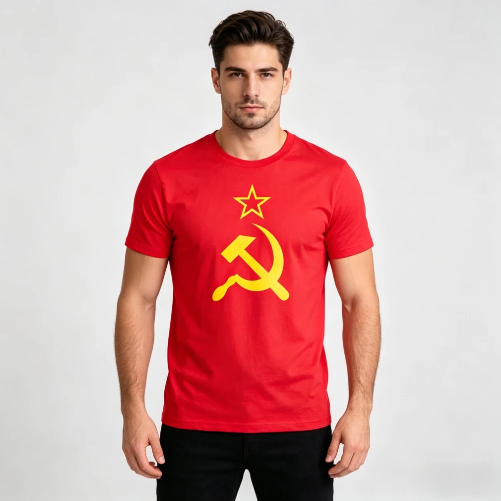 Soviet Union Hammer and Sickle Star Flag Graphic TShirt Men Women Unisex Cotton Short Sleeve Soviet Pride Casual Daily Outfit