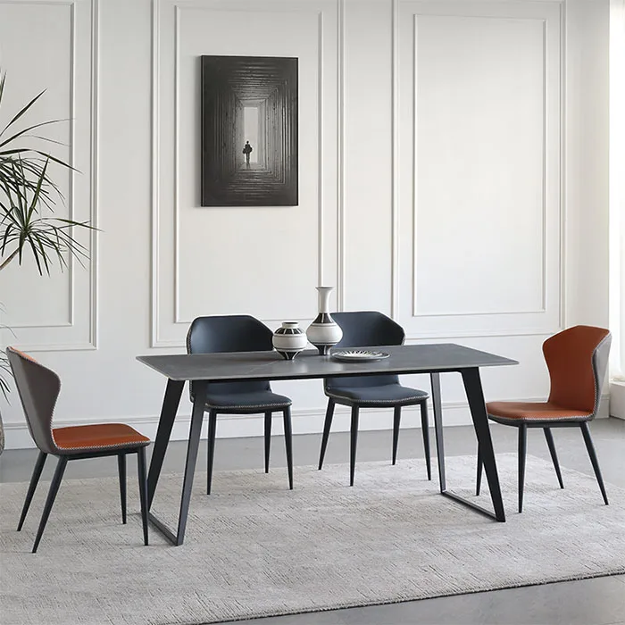 New Model Carbon Steel Base Slate Sintered Stone Slate Top Dining Table