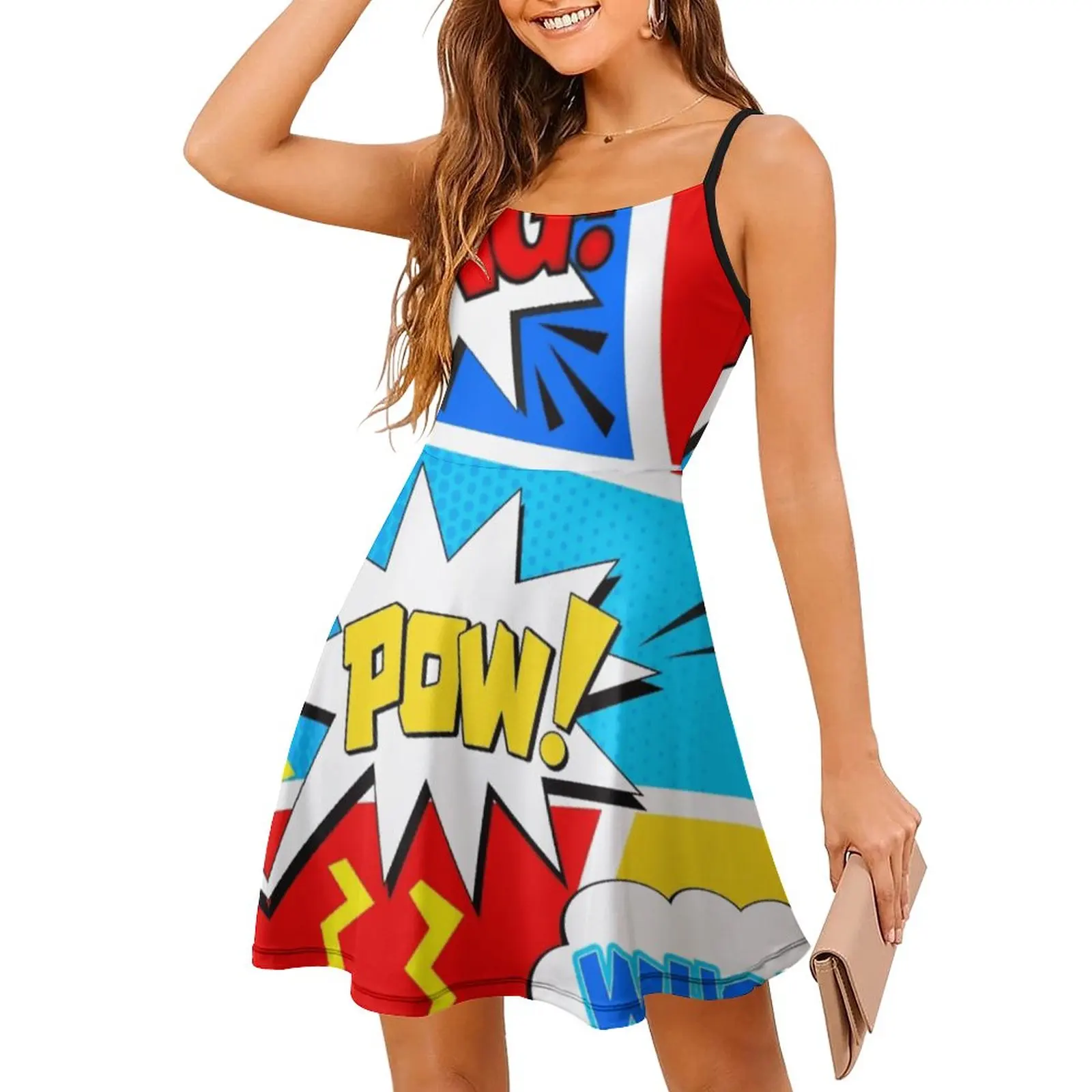 Sexy Woman's Clothing Strappy Dress Panels Crazy Colorful And Bright Comic Book Panels Arts - Women's Sling Dress Unique  Partie