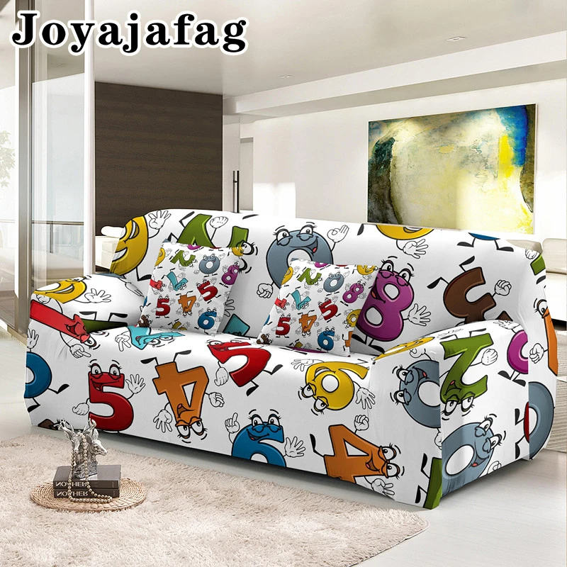 

Cartoon Number Alphabet Sofa Cover Stretch Corner Slipcover 1/2/3/4 Seaters For Living Room Decor Elastic Couch Covers