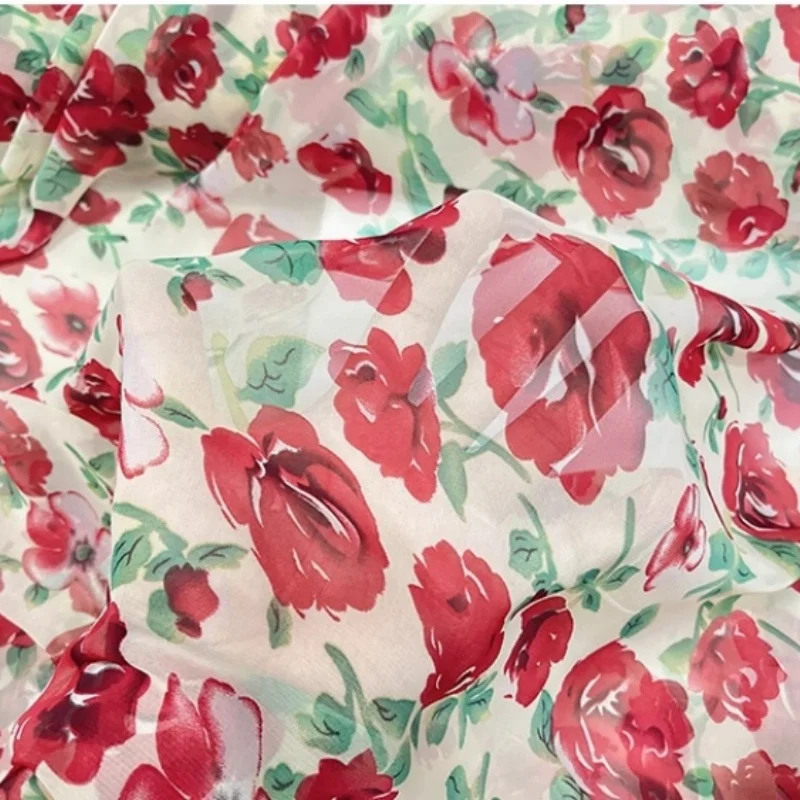 

Rose printed polyester fabric for summer clothing design diy chiffion fabric