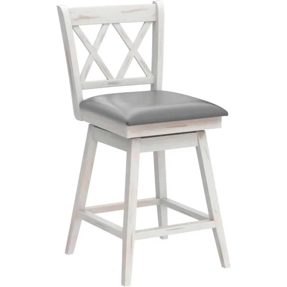 Bar Stool Set of 4, 360 °Swivel Counter Height 25inch Bar Stool with Foot Rest Upholstered Cushion & Ergonomic Backrest