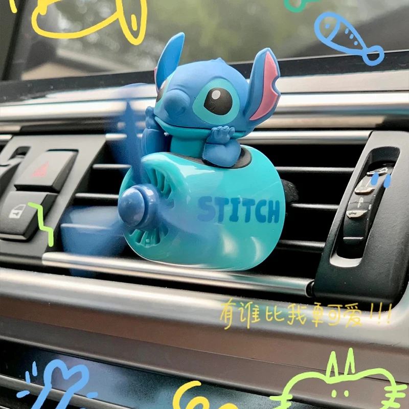 Cartoon Stitch Hello Kitty Car Air Freshener Cute Rotating Propeller Aromatherapy Accessory Toys Mobile Phone Holder Girls Gifts