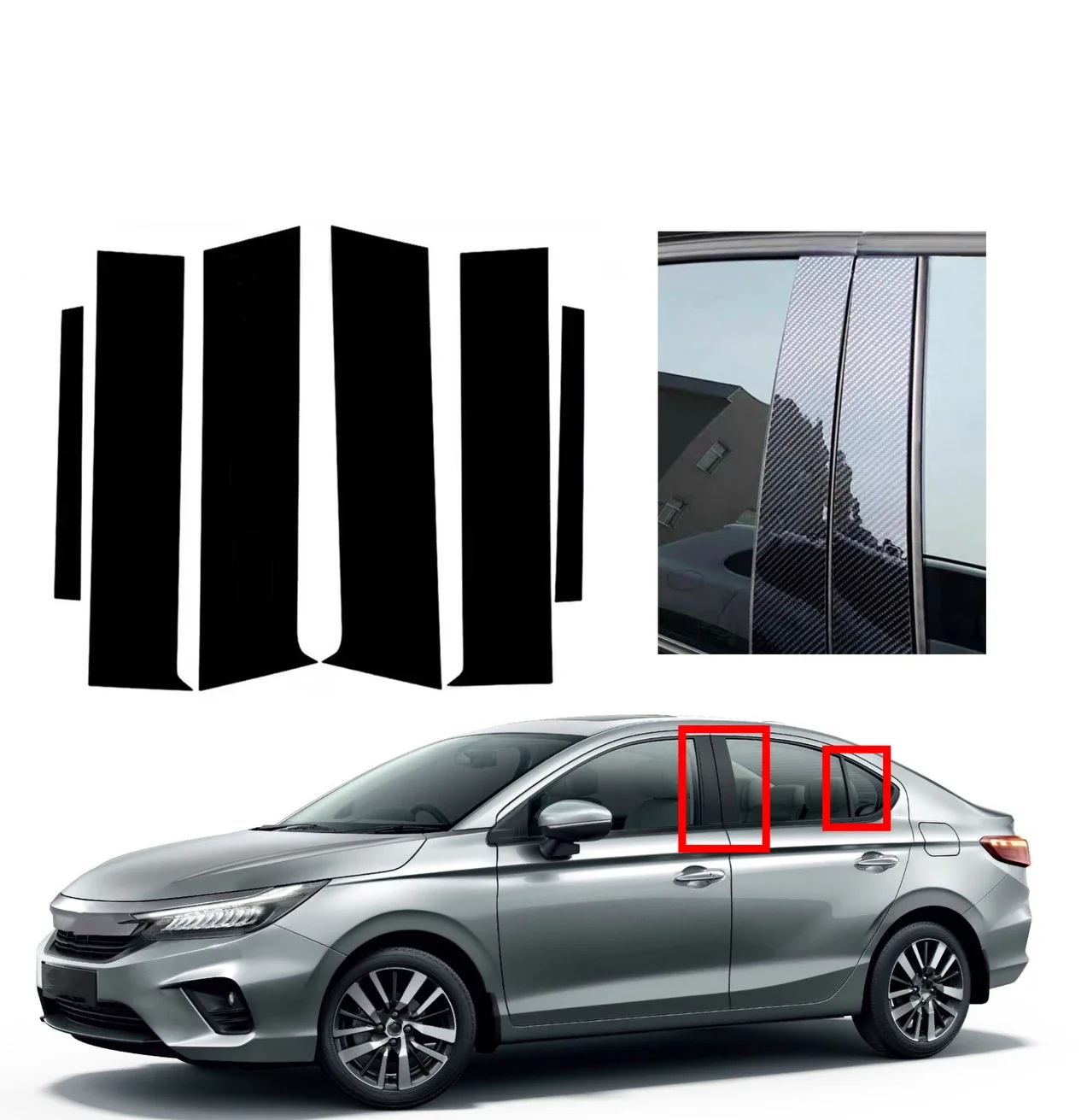 For Honda Ballade City GM4/5/6/8/9 2015-2019 Silver Carbon Gloss Black Window Pillar Post Protective Cover Set OE Style