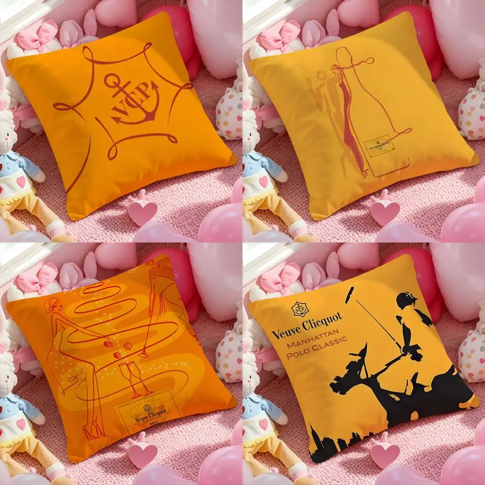 V-Veuve C-clicquot Funda de cojín, funda de almohada de felpa corta de 1 pieza, suave y lavable, se usa principalmente para sofá, coche