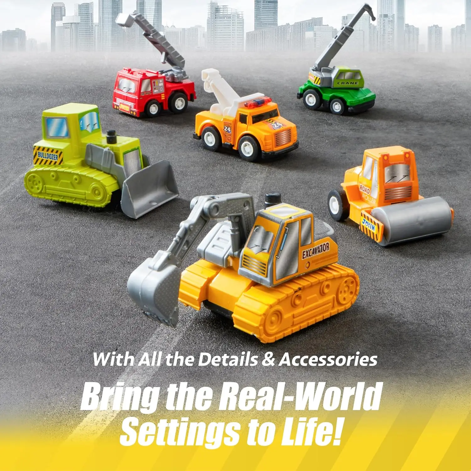 JOYFY 18 pezzi Pull Back City Cars e camion Veicoli giocattolo Set Macchine alimentate ad attrito per bambini I migliori regali di Natale di compleanno