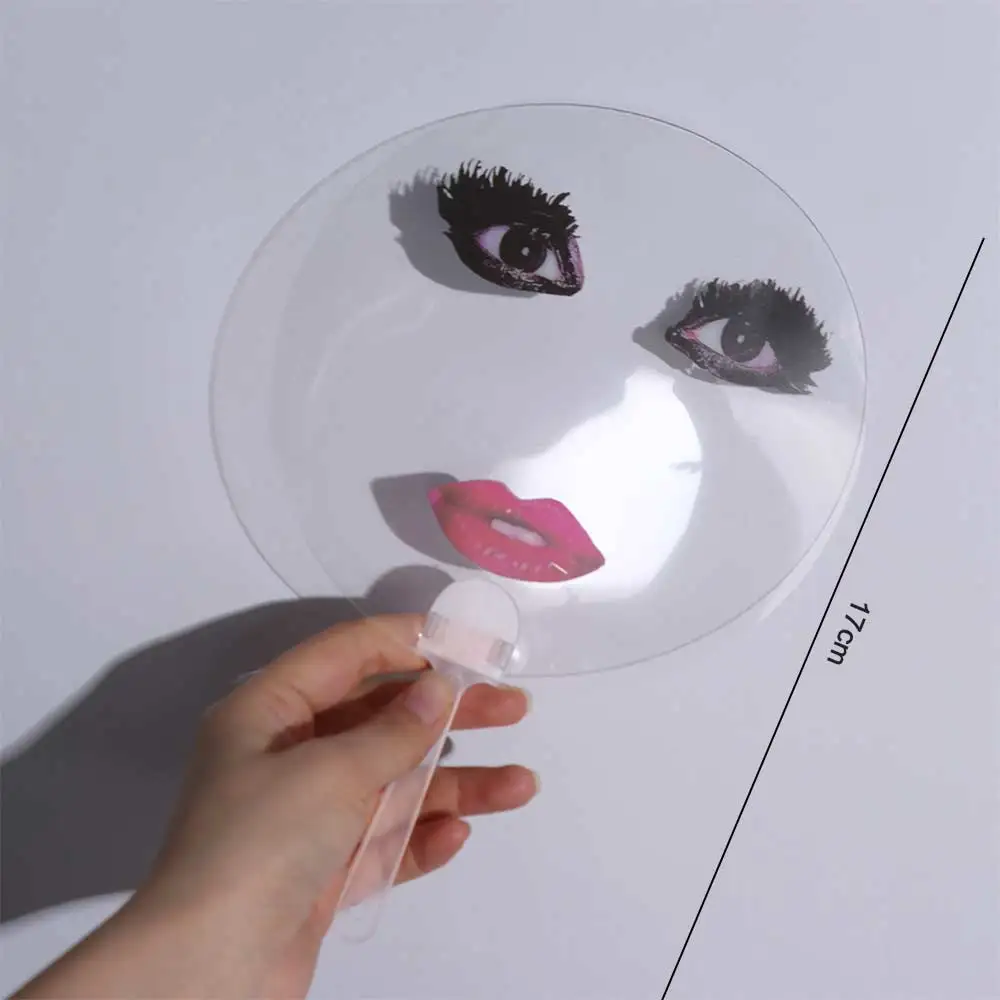 Ventiladores de mão transparentes exagerados portáteis pvc impresso com maquiagem lábios vermelhos ventilador de mão engraçado 17cm impressão ventilador foto prop