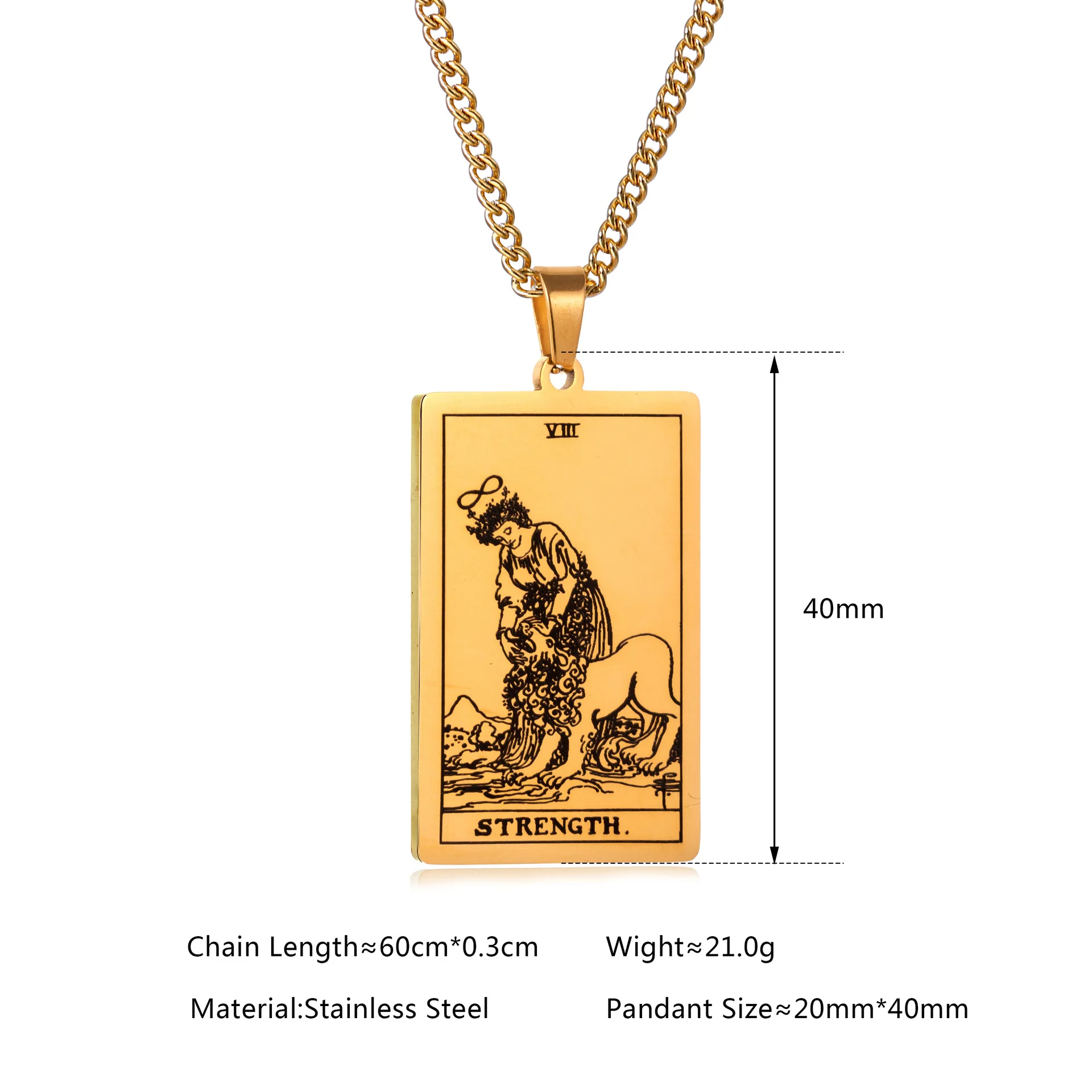 TAROT Card Pendant Necklace | Unisex Titanium Steel Necklace | Stainless Steel PVD Gold & Steel Color