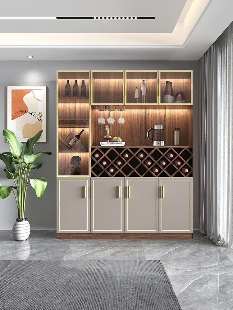 

Solid wood wine cabinet glass door display living room high-end wall red wine high cabinet combination