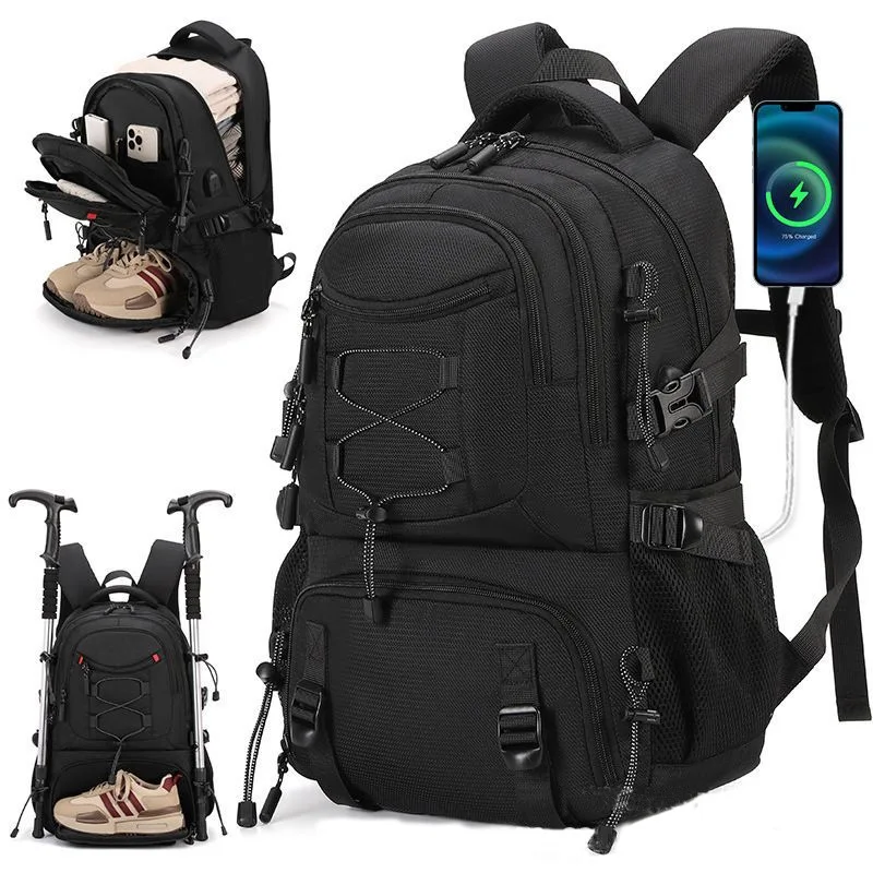 

USB Climbing Backpack Travel Laptop Lightweight Rucksack with Shoes Pack Outdoor Camping Hiking Knapsack Sports Gym Schoolbag