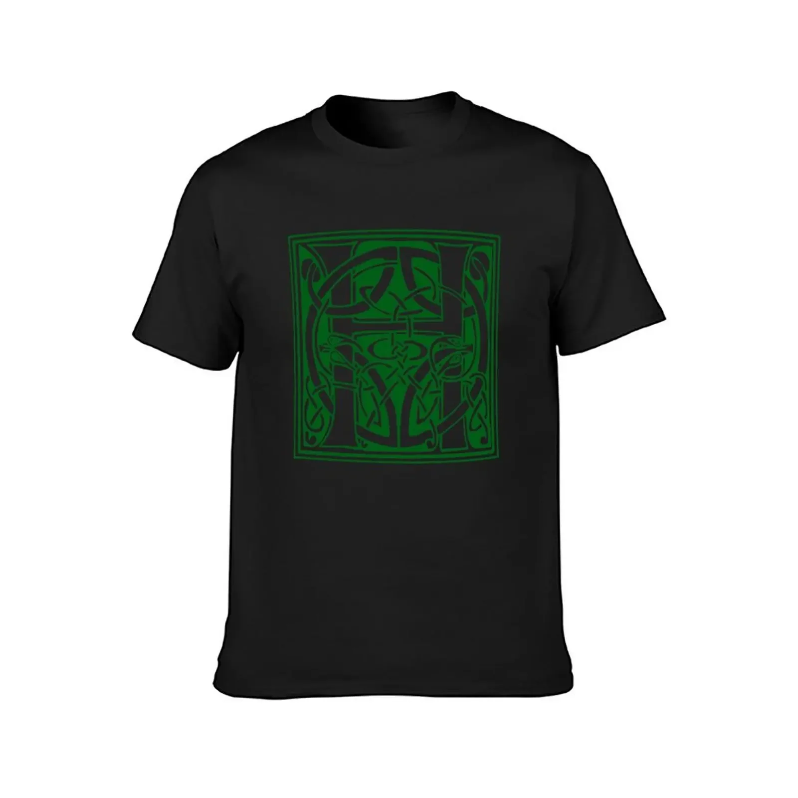 Ornate H Capital Letter Initial Lombard Green T-Shirt quick-drying anime t shirts Blouse anime clothes mens designer t shirt