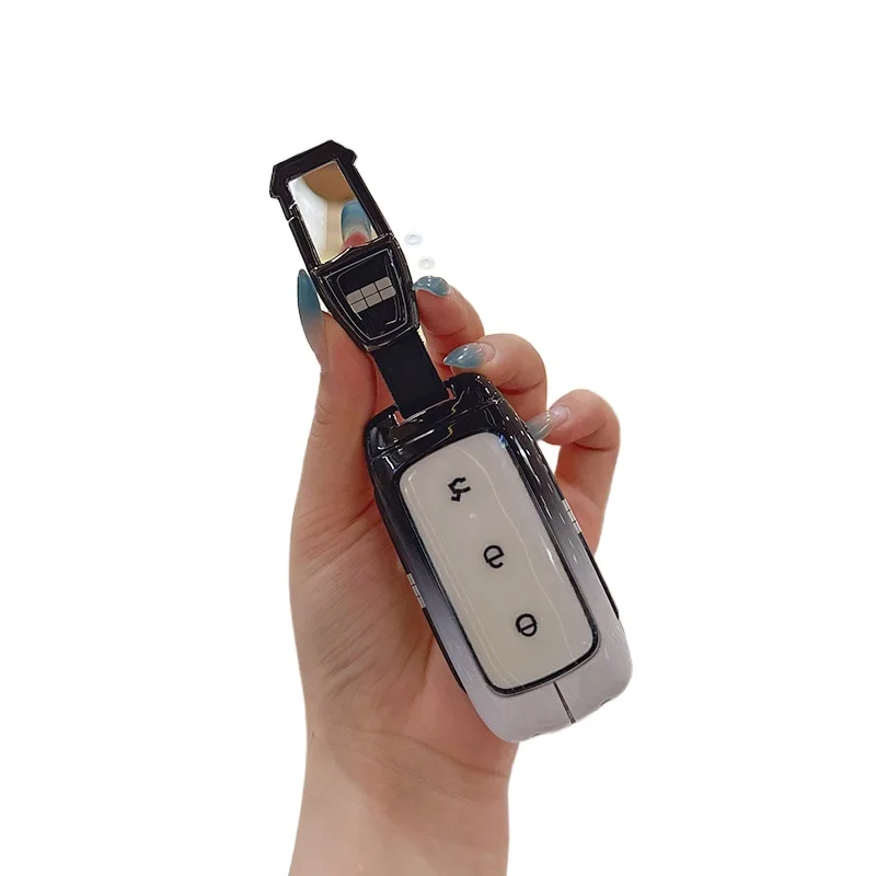 Premium Zinc Alloy Key Cover Case for Geely Galaxy L7 1.5T/Galaxy L6/Galaxy E8 (2023) - Protective Key Fob Shell Key Bag Chain