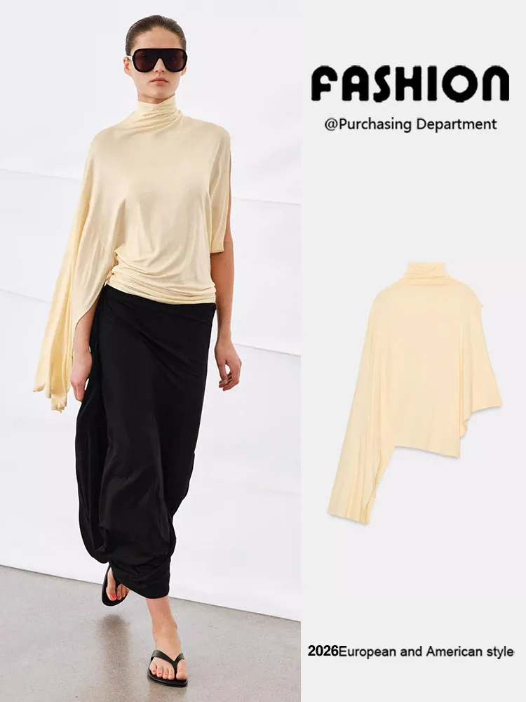 

Spring New Faion Women's Asymmetric High Collar Pure Color Slimming Top Long Sve Regular Sve Length Hooded Garment