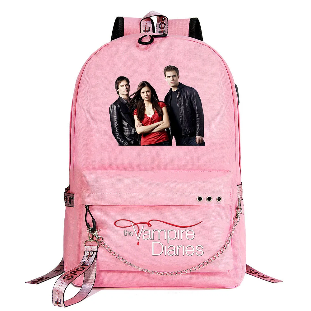 

The Vampire Diaries Boys Girls School Bags Teenager USB Charging Chain Travel Backpack Student College Bookbag Mochila