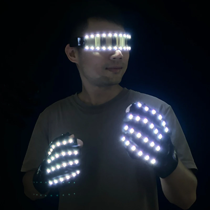 USB Rechargeable LED Glowing Gloves Finger Lighting Flashing Gloves Glasses Stage Performance Costume Dance Concert Decor