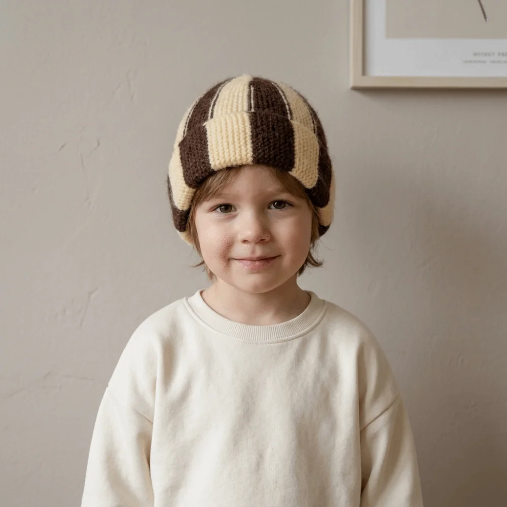 Cute Patchwork Striped Beanie Hat Color Blocked Soft Knitted Cap Watermelon Hat Windproof Children Warm Hat Gift
