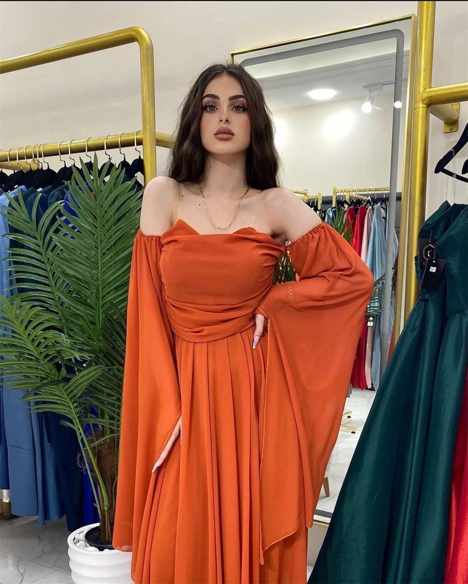 Lucy-Robe longue de Rhà épaules dénudées pour femmes, robes de soirée luxueuses, ligne A, document orange, robe de demoiselle d'honneur, 2024