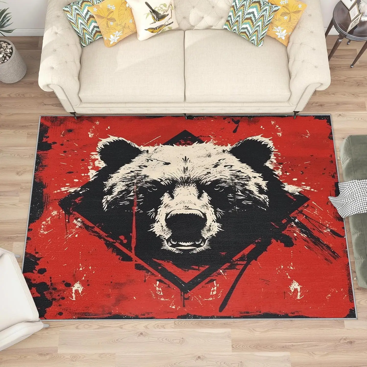 Deer Rugs for Living Room Cabin Animal Wildlife Area Rug - Forest Mountain Landscape Rugs Nature Scenic Carpet Home Decor