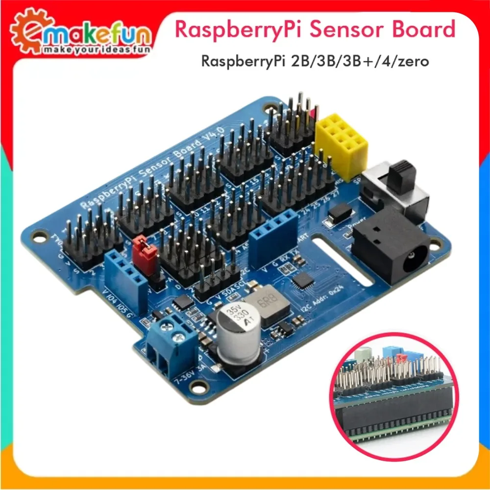 8-CH ADC IO 2-CH PWM or 2-CH Servo HAT for Raspberry Pi, Sensor Expansion Board, 7-36V Input, Switchable 3.3V/5V, GPIO Shield