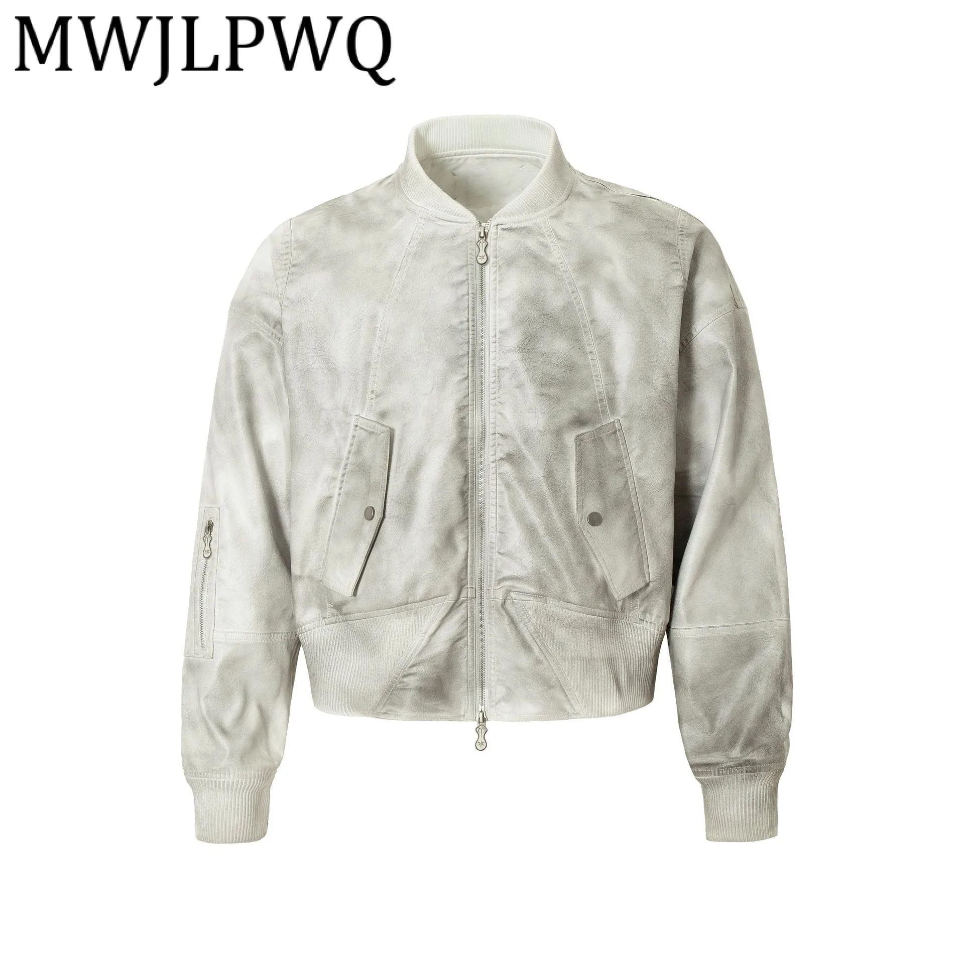 

MWJLPWQ Trendy 2025 Autumn New Dirty Dye Leather Motorcycle Jacket Male American Street Long Sleeve Casual Coat Fashion 21277
