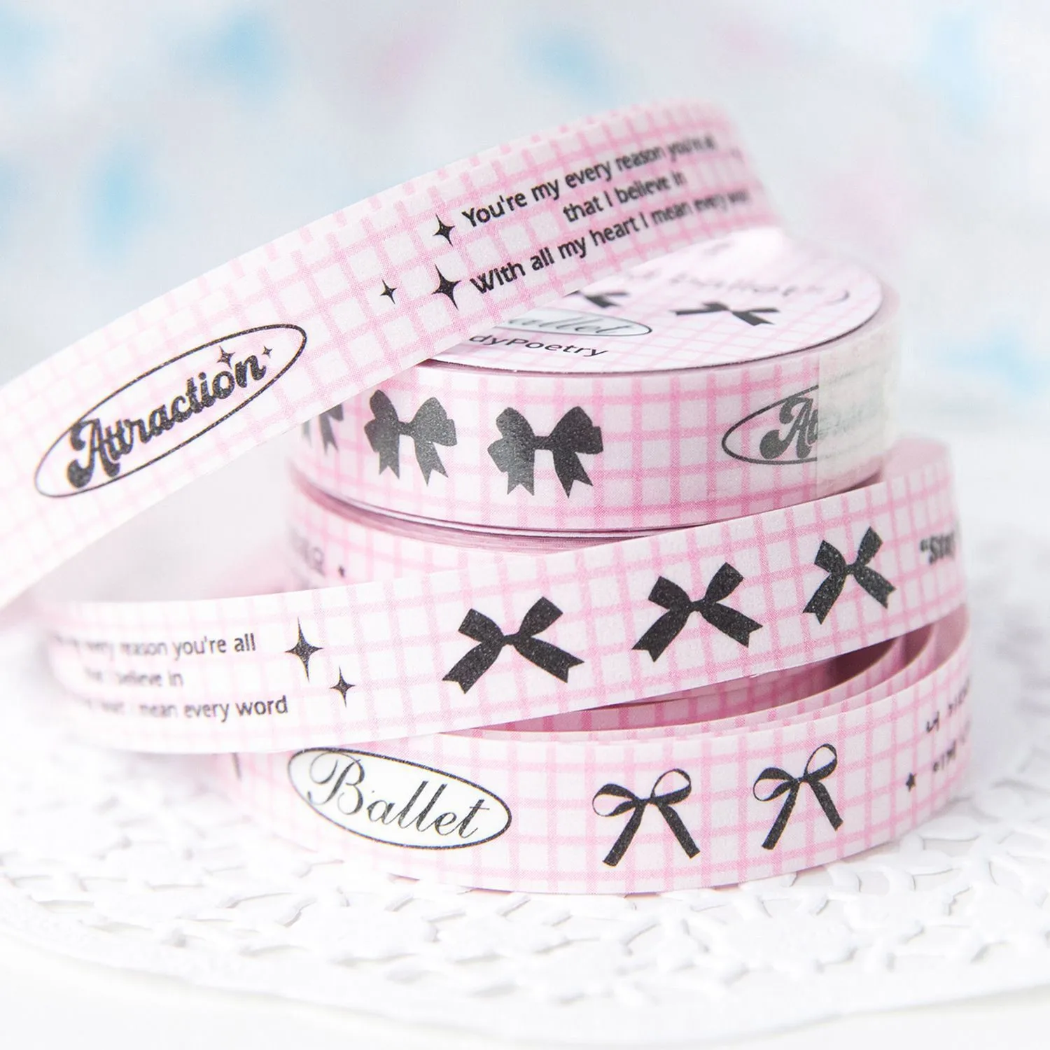 Glitter Sand Washi Tape Black Pink Korean Cute Text Masking Tape Ballet Style Journal Planner DIY Decoration Washi Tape